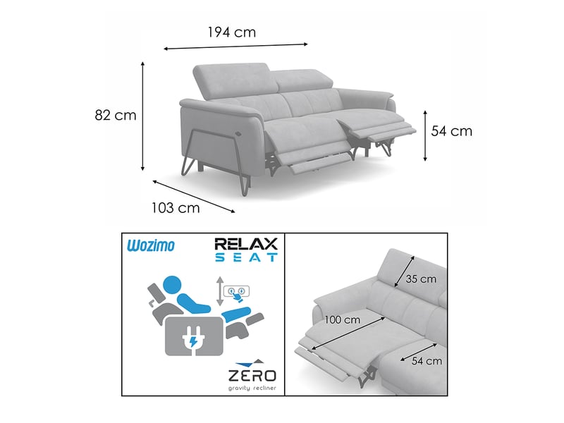  Canapé 3 places roden, 2x relax, tissu velours beige RODEN - Conforama D