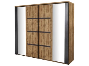 Armoire portes coulissantes 245cm aspect chêne artisan et graphite - andes