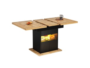 Table à manger extensible,110-140x80x76 cm,avec rangement led,mdf métal,noir effet bois