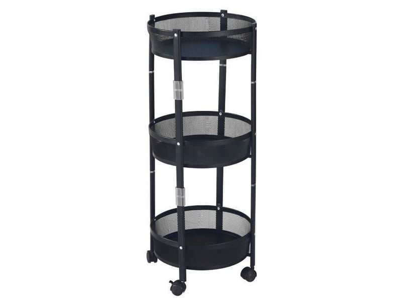  Chariot de rangement mobile rond 3 niveaux pliable noir mesh 360°  - Conforama A