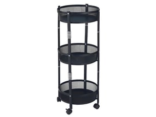 Chariot de rangement mobile rond 3 niveaux pliable noir mesh 360°