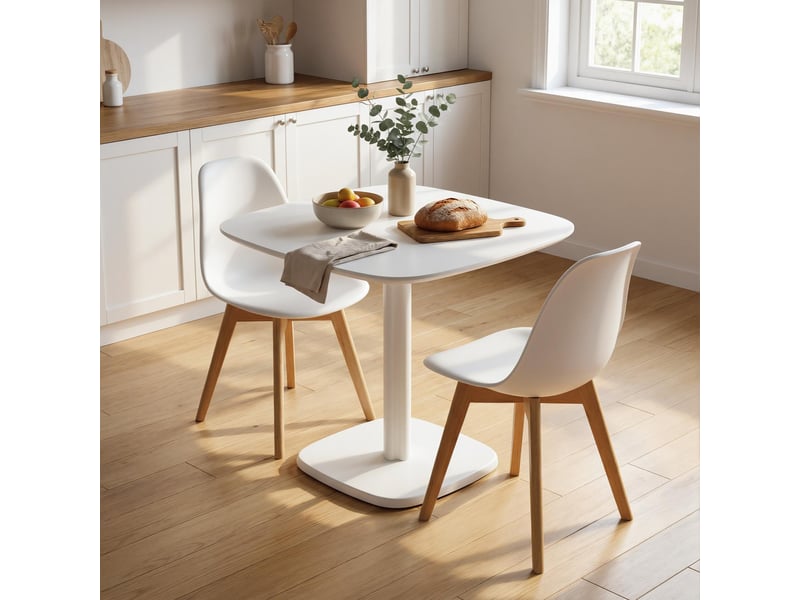  Table à manger pour 4 personne table de cuisine carrée style moderne avec plateau aspect bois, 70 x 70 cm, blanc  - Conforama D