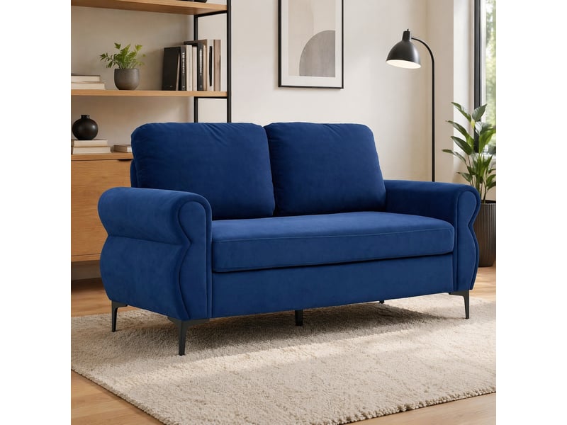 Canapé droit compact à coussins déhoussables - pieds métal 15 cm, tissu polyester bleu - 173,5 cm - Conforama B