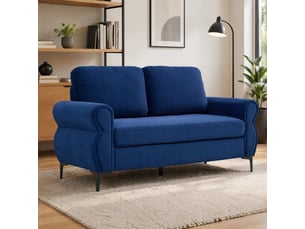 Canapé droit compact à coussins déhoussables - pieds métal 15 cm, tissu polyester bleu - 173,5 cm