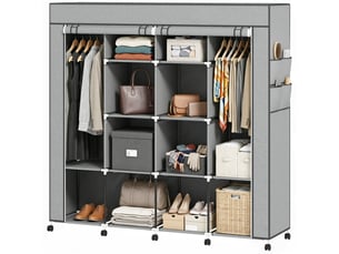 Armoire en tissu 2 tringles 10 compartiments à roulettes gris 166 x 42,5 x 167 cm