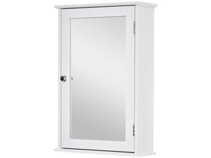 Armoire murale de salle de bain avec miroir - armoire à glace - placard de rangement toilettes - 1 porte, 2 étagères - verre mdf blanc