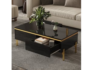 Table basse rectangulaire 100x50x36 cm avec tiroirs double face, pour salon, contemporain, panneau de particules, noir