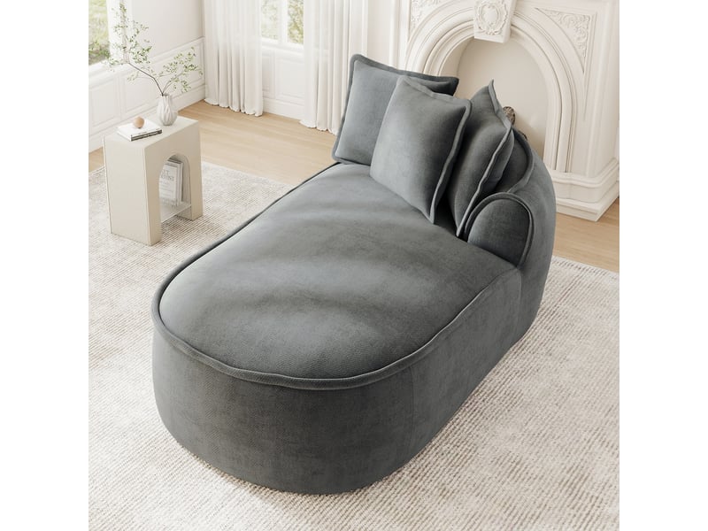  Canapé méridienne droit 2 places en chenille gris avec coussins, assise profonde 122 cm et accoudoirs larges  - Conforama R