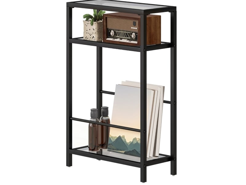  Table d’appoint 40x18x62 cm à 3 niveaux verre trempé noir  - Conforama A