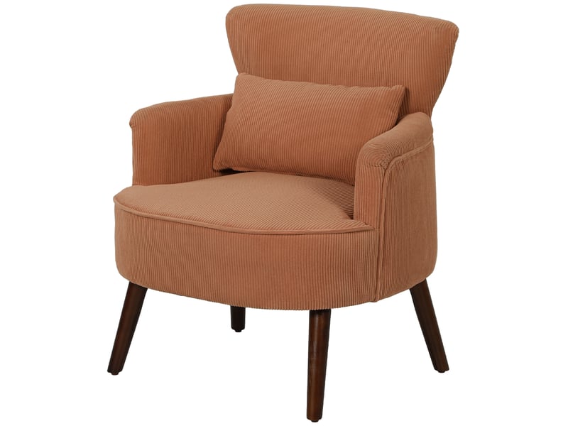  Fauteuil moderne rembourré avec coussin lombaire orange pieds en bois de caoutchouc  - Conforama E