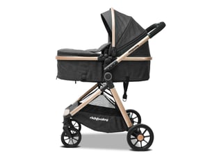 Poussette bébé 2 en 1 80x62x103 cm noire en tissu et mesh, pliage compact de la naissance à 36 mois