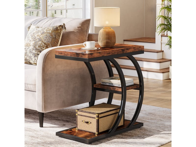 Tribesigns table d'appoint 3 niveaux 60 cm, table d'appoint design industriel en forme de c  - Conforama D