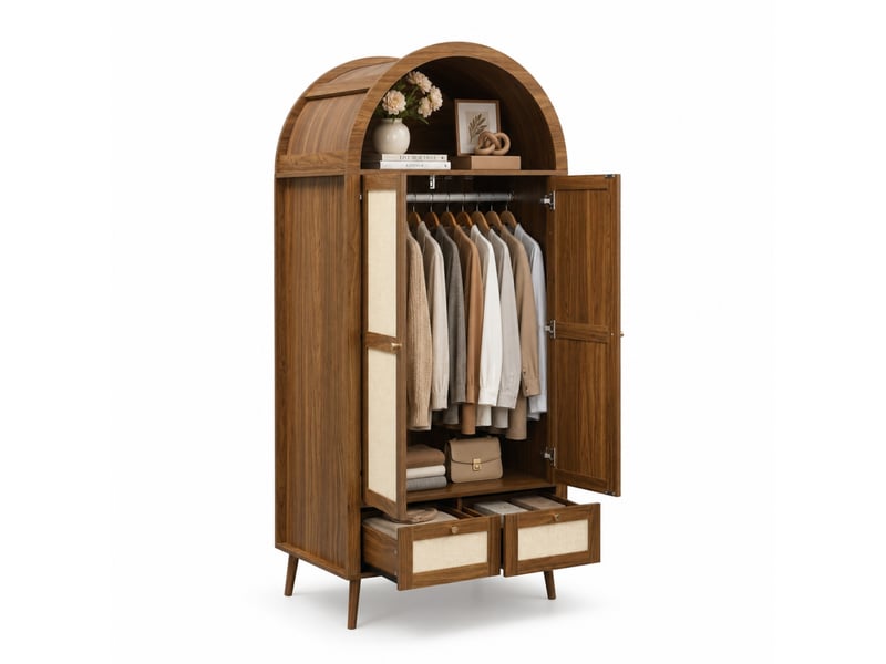  Armoire 2 portes avec tringle et 2 tiroirs, 80 x 55 x 180 cm, noyer et beige  - Conforama A
