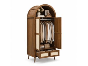 Armoire 2 portes avec tringle et 2 tiroirs, 80 x 55 x 180 cm, noyer et beige