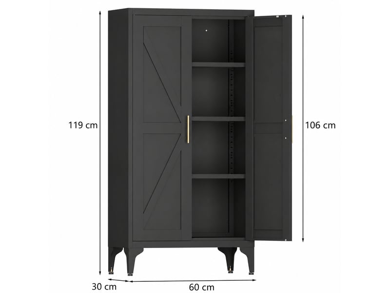  Armoire de rangement métallique verrouillable noire, 2 portes, 60 x 30 x 120 cm  - Conforama C