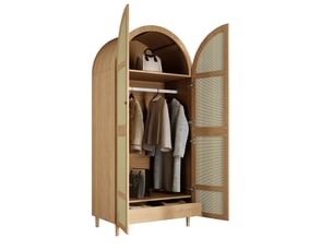 Armoire tcqpz 80 x 50 x 179 cm avec portes courbées, penderie, étagères et tiroir, panneaux en mdf et pb, coloris naturel