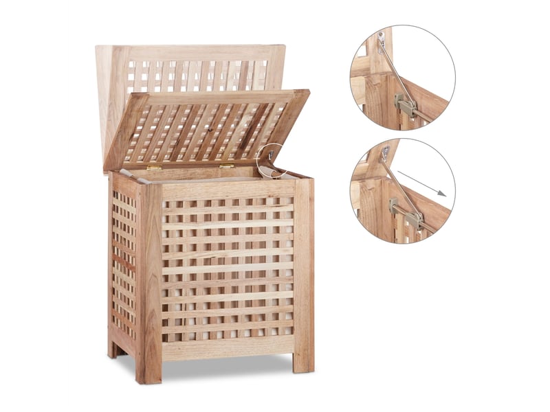  Coffre à linge en forme de grillage 55,5 x 52,5 x 39,5 cm avec sac amovible et motif décoratif en noyer brun clair 13_0018049  - Conforama C
