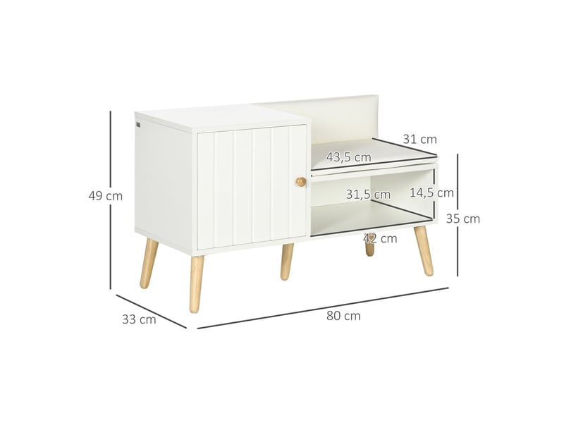  Banc à chaussures pour 4 paires avec compartiment ouvert et assise rembourrée pour entrée, 80 x 33 x 49 cm, blanc  - Conforama E
