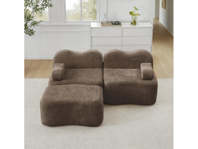  Canapé d'angle ulevr modulable 2 places avec ottoman, velours marron, 192 x 167 x 70 cm  - Conforama B