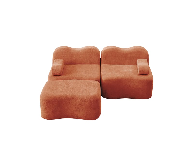  Canapé d'angle modulaire 2 places sans armature avec ottoman et coussin d’accoudoir en velours orange  - Conforama A