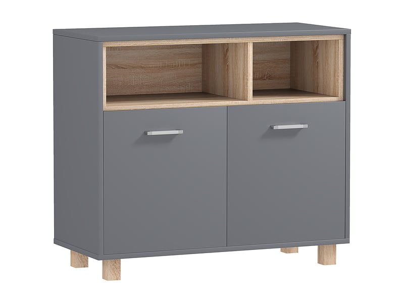  Meuble de salle de bain moderne avec étagères ouvertes et compartiment de rangement à 2 portes, 80 x 35 x 70 cm, gris  - Conforama B