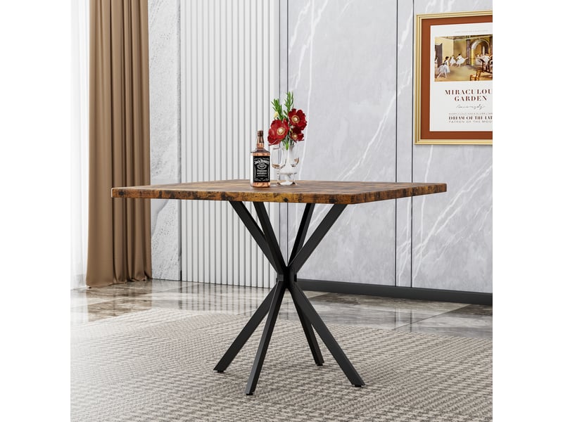 Table à manger carrée 4 à 6 personnes gain de place - lpospi - plateau épais, pieds en métal, bois et marron - Conforama C