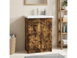 Armoire sous évier de salle de bain, meuble de rangement chêne fumé shl7428