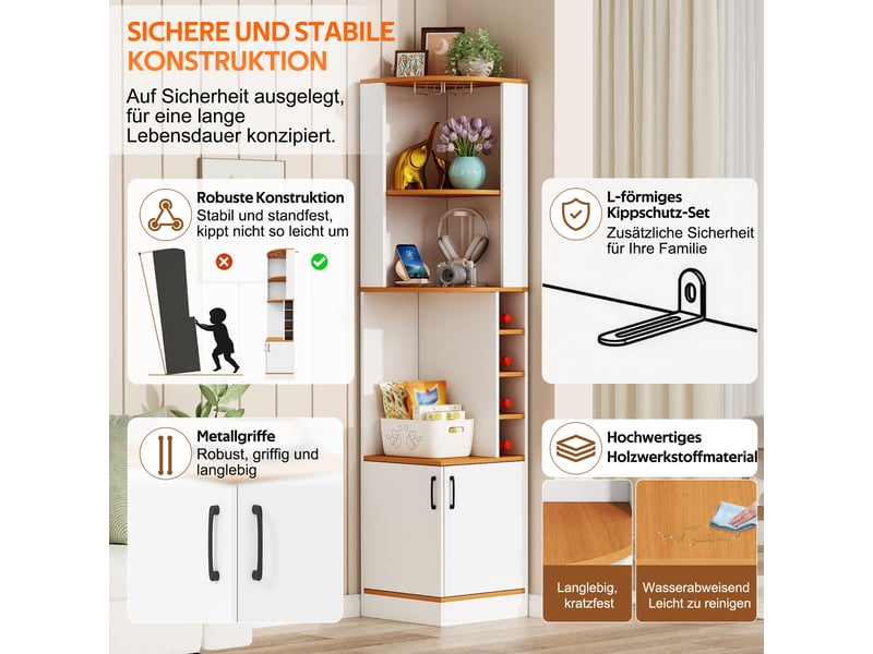  Buffet de cuisine 2 portes 40x40x182 cm - meuble d'angle avec porte-bouteilles et rangement pour verres - blanc  - Conforama R
