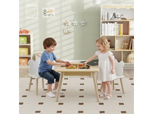 Ensemble table et 2 chaises pour enfants en bois avec compartiments et tableau noir amovible 60 x 60 x 44 cm naturel et blanc
