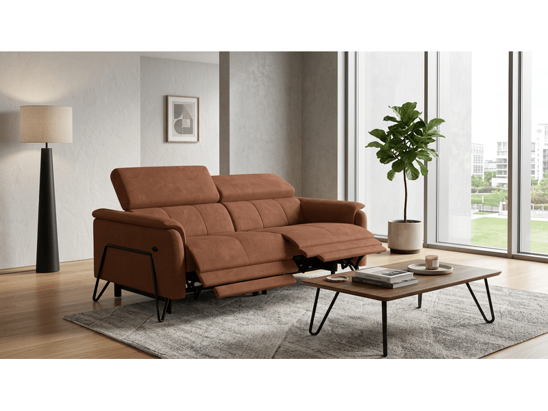  Canapé 3 places roden, 2x relax, tissu velours marron RODEN - Conforama B