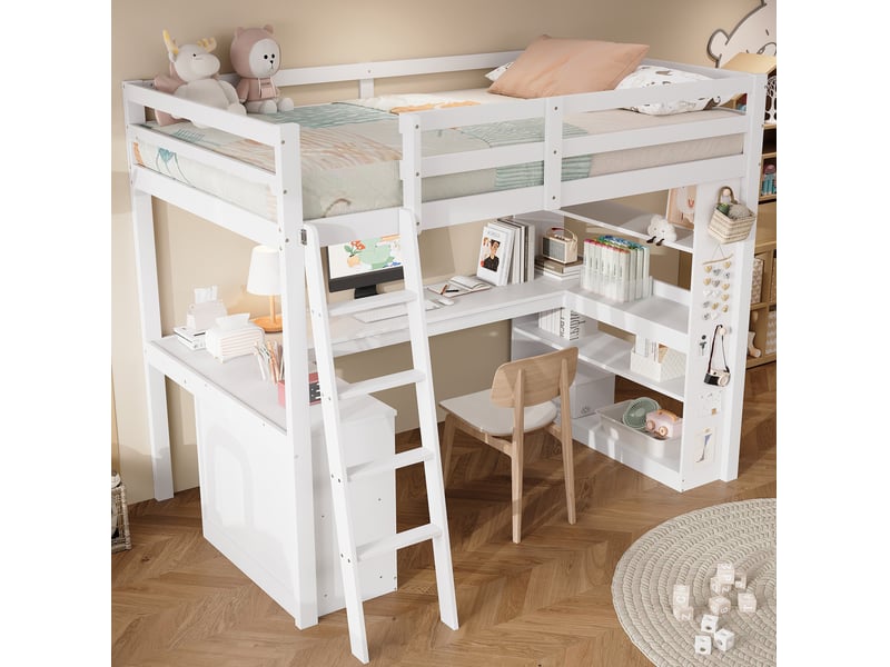 Lit mezzanine enfant 90x200 avec bureau et rangements evryae - Conforama D