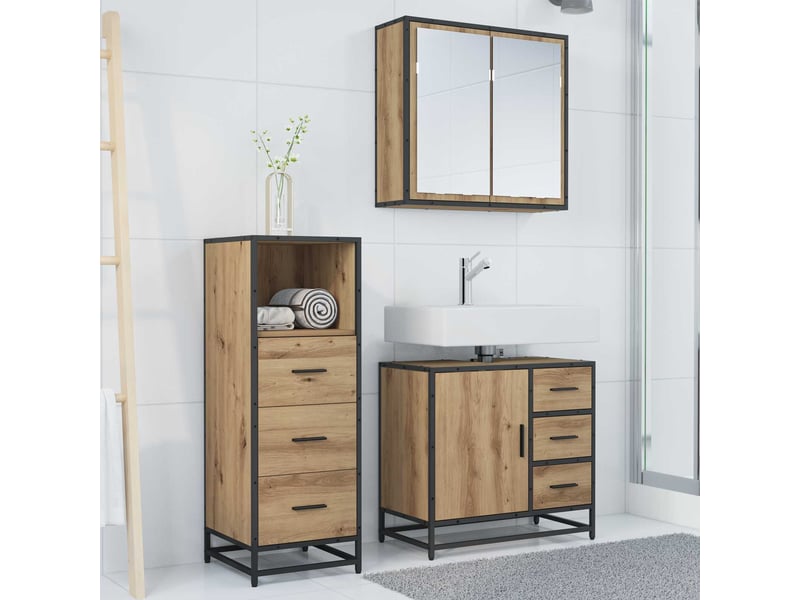 Ensemble de mobilier de salle de bain 3 pc chêne artisanal cf64300 - Conforama D