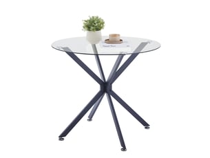 Table à manger ronde 80x80x78 cm – noir – verre trempé, pieds en métal stables pour 1 à 4 personnes