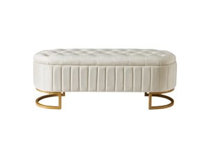Banc coffre de rangement en velours pieds en métal beige 120 x 39.9 x 43 cm