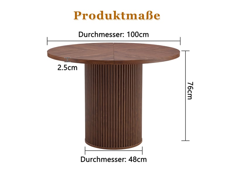 Table à manger ronde plateau 4 segments avec rangement - lpospi - pied cylindrique mdf noyer 100 cm - Conforama D