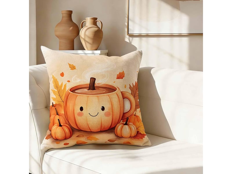  Lot de 4 housses de coussin 45x45cm, motif automnal – déco intérieure pour canapé et chambre (sans oreiller)-style 1  - Conforama C