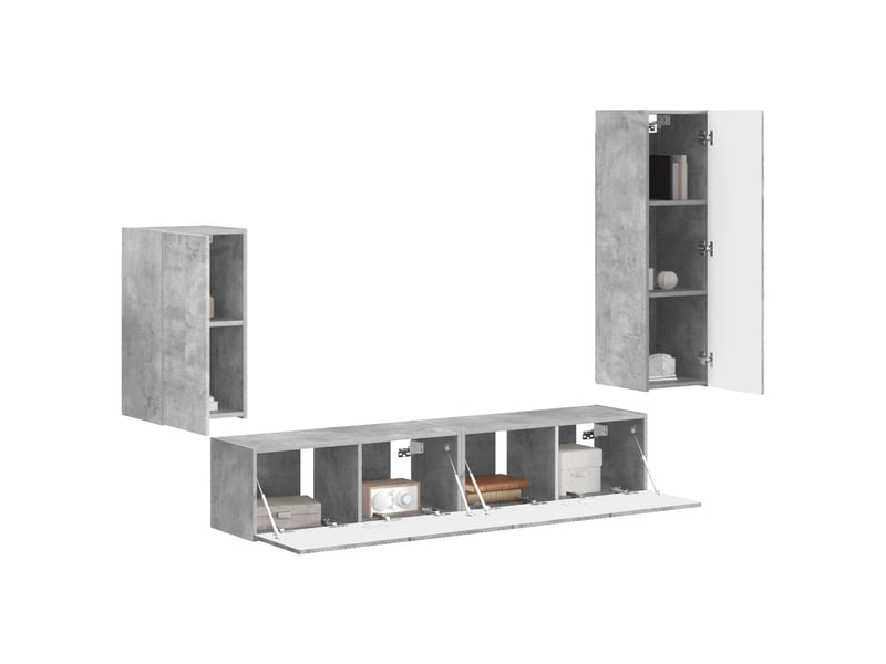  Ensemble meuble tv - banc tv - meuble de rangement 4 pcs gris béton bois d'ingénierie  - Conforama C