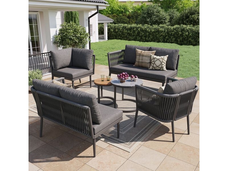 Ensemble de salon de jardin modulable - 6 pièces - rotin pe - coussins imperméables gris - Conforama C