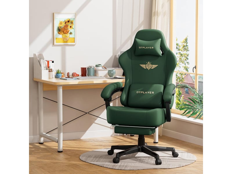  Gtplayer chaise de jeu inclinable à 160° avec repose-pieds 180kg - similicuir vert GT829-LTHGN - Conforama E