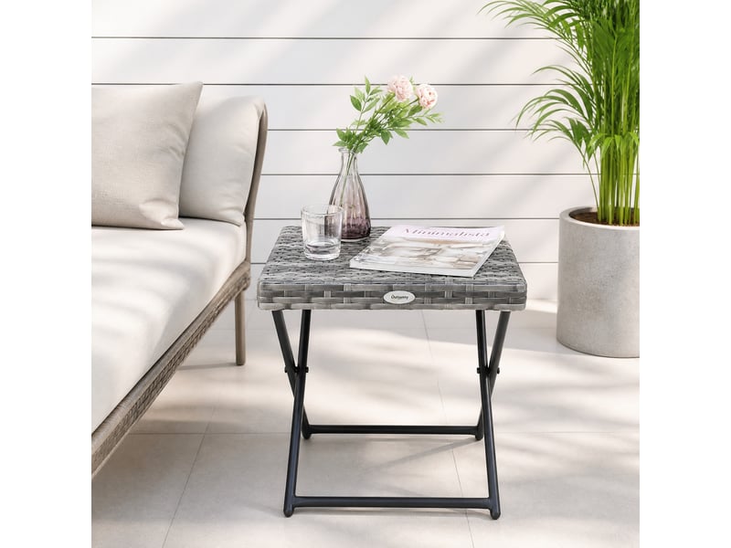 Table basse de jardin pliante avec structure métallique, en résine tressée, pour balcon et terrasse, grise compacte - Conforama D