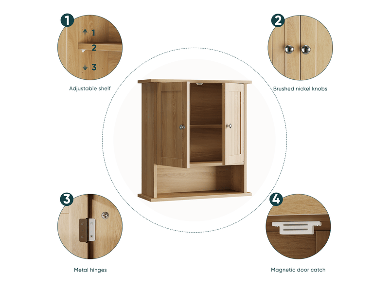  Armoire murale salle de bain effet chêne, 2 portes et niche, 54,6 x 19,8 x 59,9 cm  - Conforama R