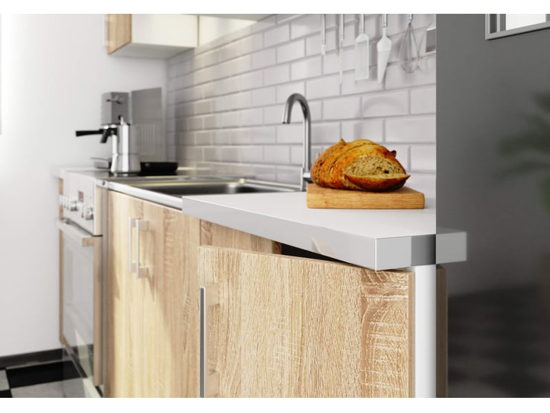 Ensemble de cuisine vitré akord lima 2.4m h720 blanc 240 cm 11 portes 1 tiroir façade chêne sonoma 240x44,5x203 cm LIMA 2.4m - Conforama E