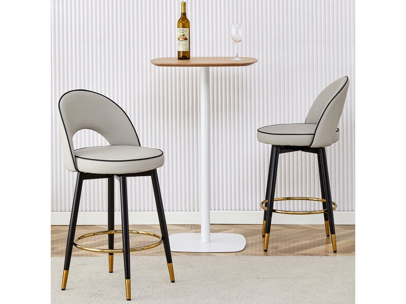  Lot de 2 tabourets de bar 44x47.4x92cm – pivotants à 360° avec dossier ajouré et repose-pieds – similicuir pu - gris  - Conforama E