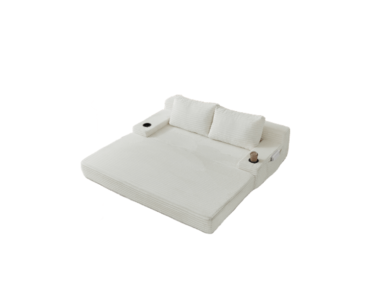  Canapé-lit cord 2 en 1 - 2 coussins déco, porte-boissons sur accoudoirs, poches de rangement - salonchambre  - Conforama D