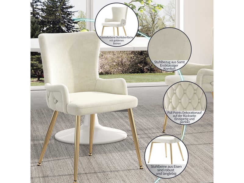  Chaise de salle à manger lot de 4 en velours - lpospi - pieds métal, usage salonchambre, structure stable - beige  - Conforama E