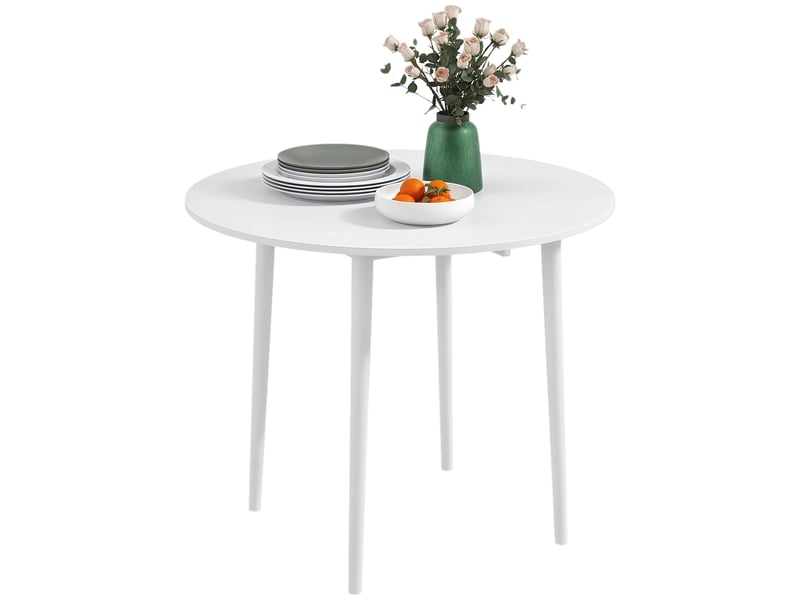  Table de salle à manger pliante 2 abattants, table ronde extensible pour 4 personnes, pieds en bois ø 89 x 73,5 cm, blanc  - Conforama A