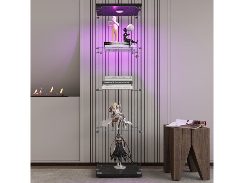 Vitrine en verre, vitrine à 4 étagères et 1 porte, vitrine figurine avec cadre noir et éclairage led, pour objets de collection, livres, 42x36x164cm - Conforama W