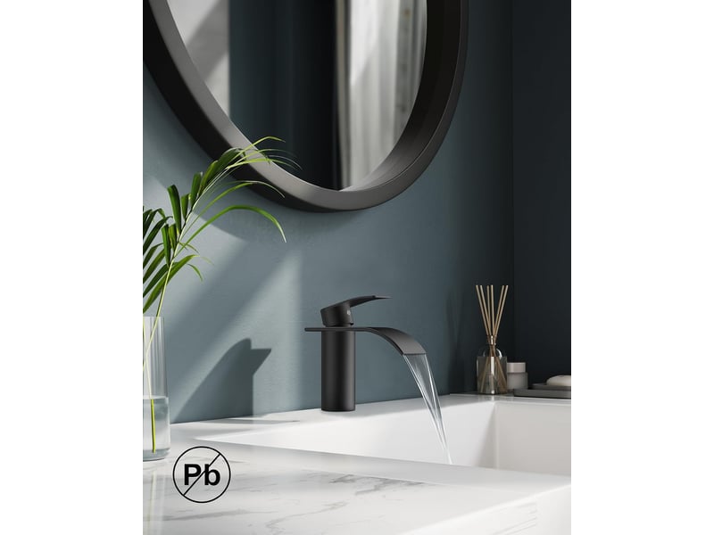  Robinet de salle de bain noir,mitigeur lavabo cascade en acier inoxydable,mitigeur monocommande pour eau chaude et froide dans la salle de bain  - Conforama D