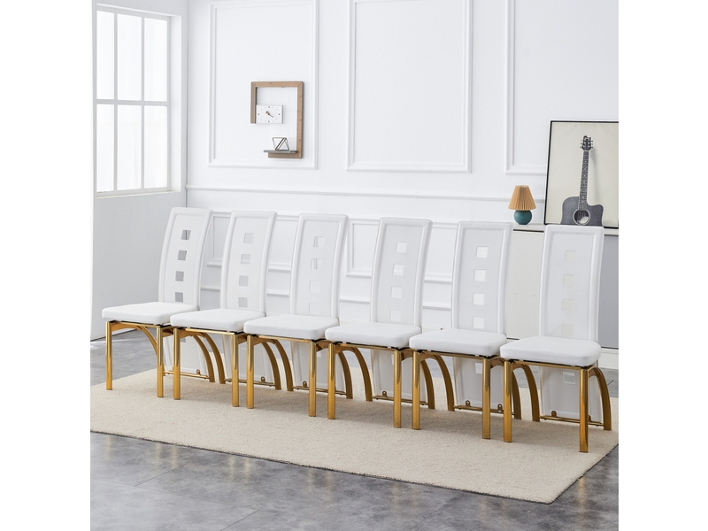  Lot de 6 chaises de salle à manger 43x49x102.5 cm motif ajouré métal polyuréthane (pu) blanc et doré  - Conforama B