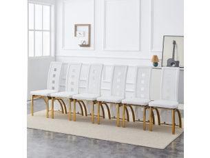Lot de 6 chaises de salle à manger 43x49x102.5 cm motif ajouré métal polyuréthane (pu) blanc et doré